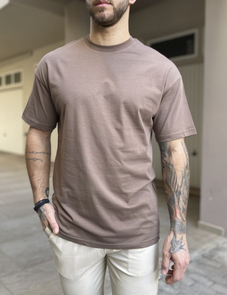 Marrakech Ανδρική καφέ κοντομάνικη μπλούζα Oversized TST0426K